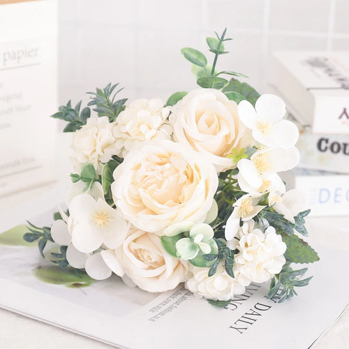 fleurs artificielles soie pivoine hortensia décoration mariage bouquet - vue 33 sur 40