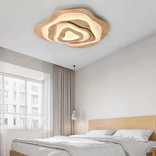 lustre led moderne en bois pour chalet loft intelligent - vue 4 sur 12
