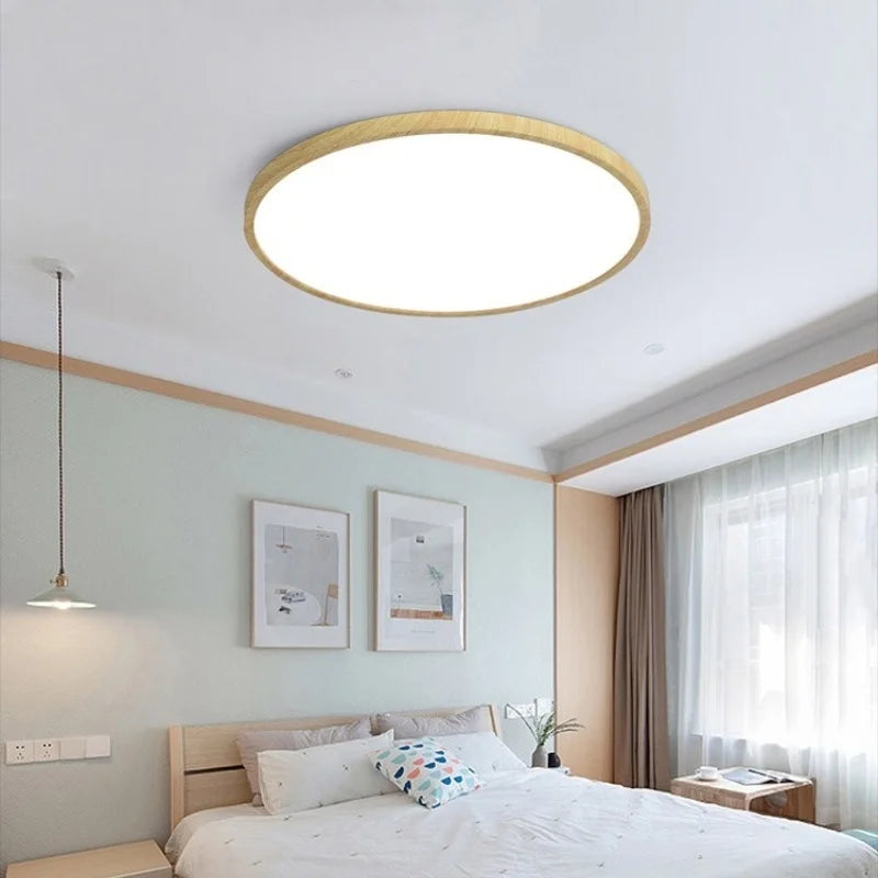 plafonnier led ultra-mince circulaire grain de bois 3 tons lumière - vue 6 sur 12