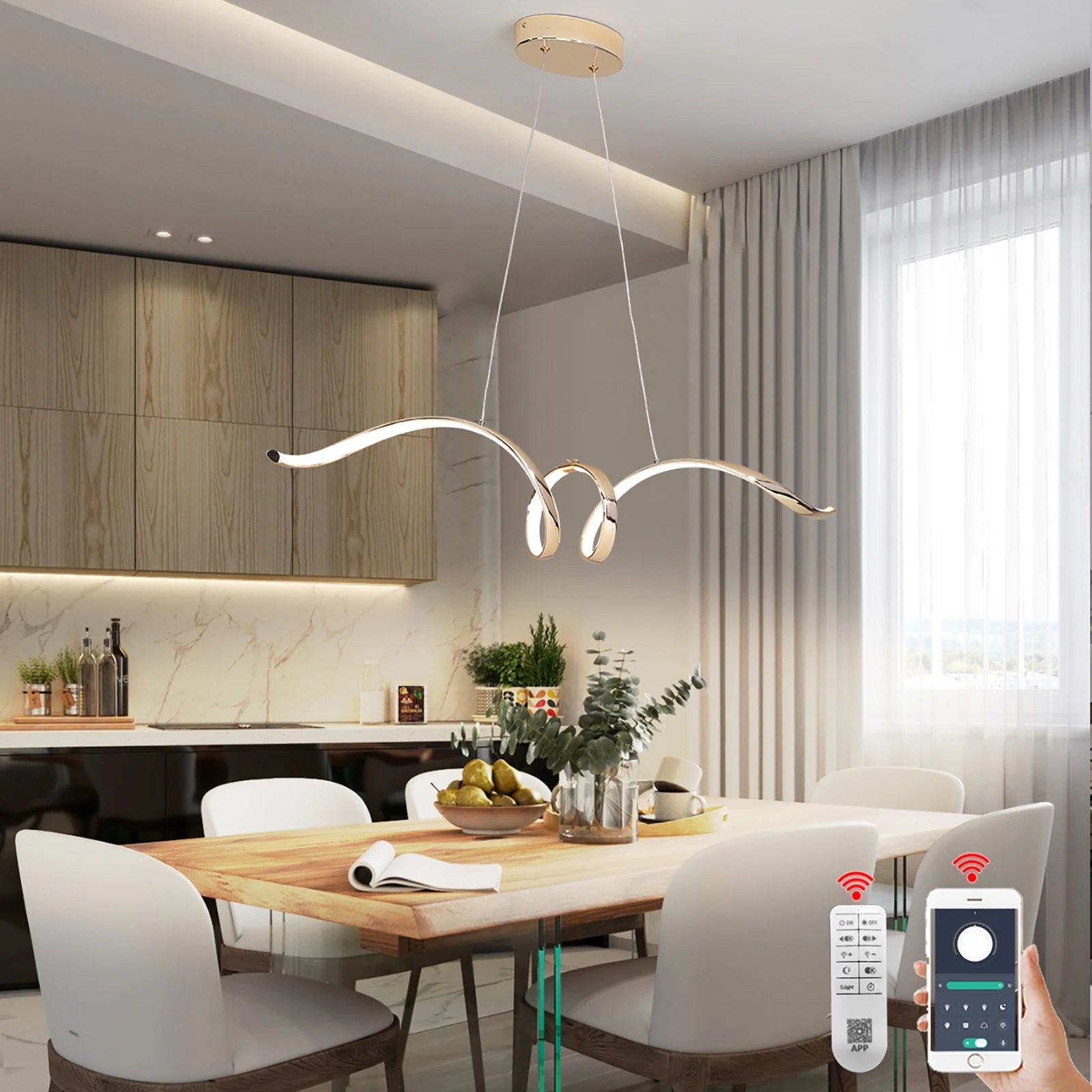 Suspension moderne LED lumière chromé design spirale - vue 4 sur 8