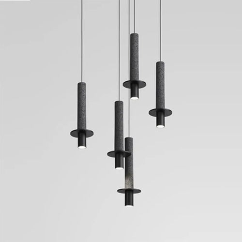 Lampe moderne Terrazzo lustre en marbre projecteur cylindrique suspension Restaurant réception marbre Led lustre trou pierre - vue 5 sur 13