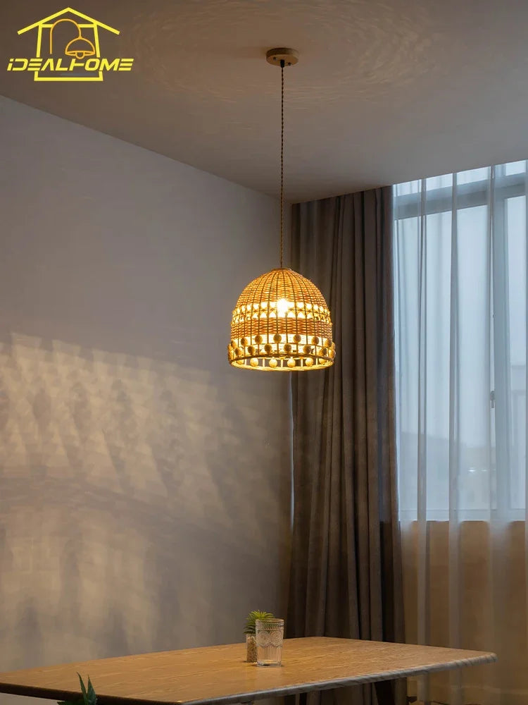 suspension moderne en bambou tissé style wabi-sabi zen décoratif - vue 5 sur 8