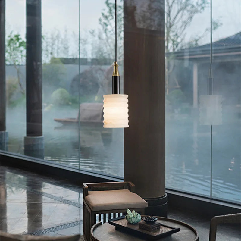 lustre en marbre chinois style minimaliste moderne pour restaurant et bar - vue 3 sur 7