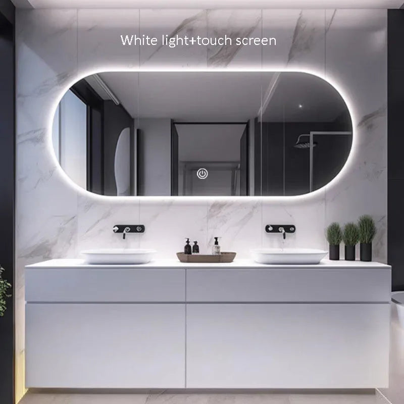 miroir intelligent elliptique lumineux anti-buée trois couleurs mural - vue 12 sur 18