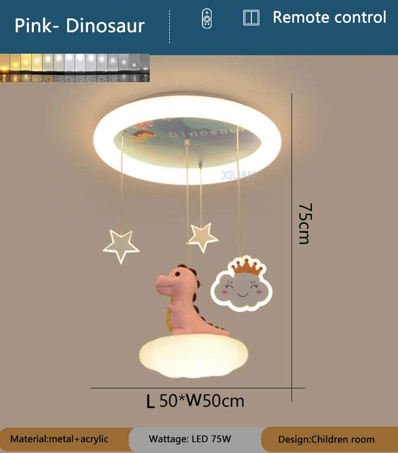 Lustre créatives pour chambre d'enfants rose vert dinosaure fille garçon enfants suspendus - vue 7 sur 9
