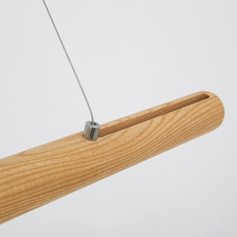 lampe de suspension ronde en bois massif nordique avec led - vue 3 sur 7