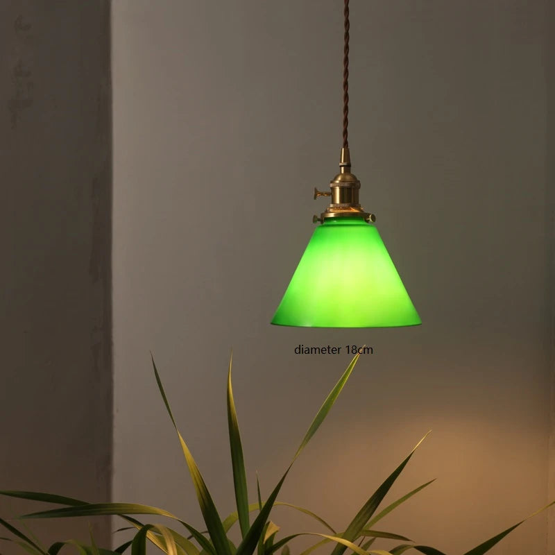 Suspension vintage style américain en cuivre bois et verre - vue 16 sur 30