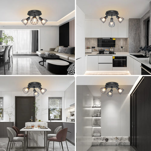 Spot de Plafond 3 Voies Rotatif - Spot Plafond Noir/Blanc Plafonniers E14 - Spot Luminaires Fil Cage Mur - vue 7 sur 7