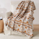 plaid tricoté bohème à rayures avec pompons doux