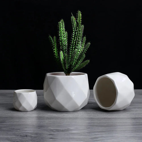 pot de fleurs géométrique en céramique pour plantes succulentes - vue 4 sur 7