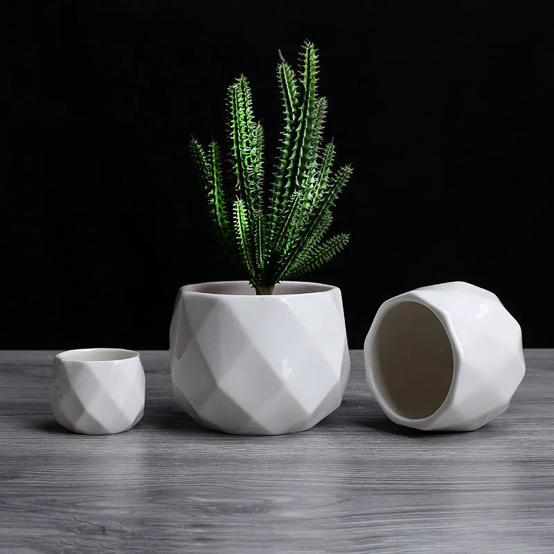 pot de fleurs géométrique en céramique pour plantes succulentes - vue 3 sur 7
