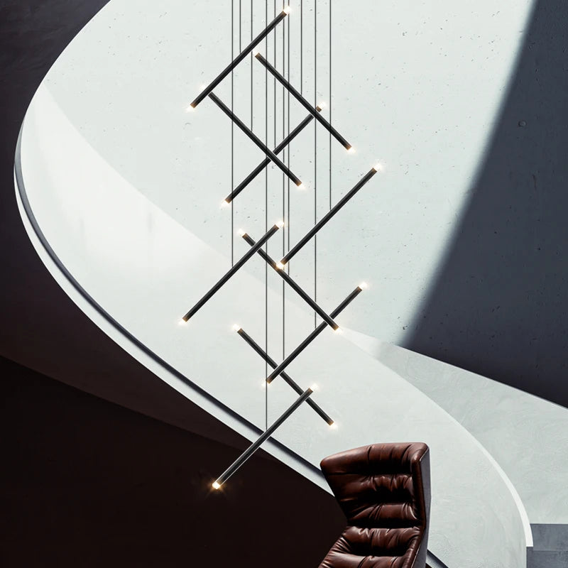 Lustre moderne LED lustre d'escalier lustre de salon longue colonne terrasse intérieure les couloirs Suspension de grenier - vue 4 sur 18
