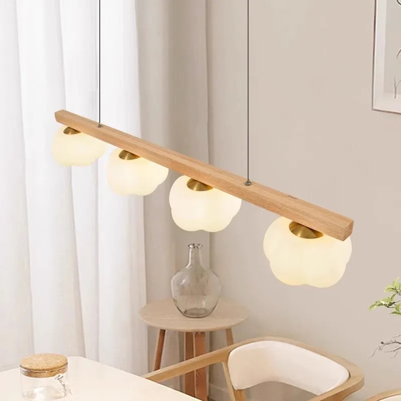 suspension moderne en bois naturel lustre en forme de coton - vue 3 sur 11
