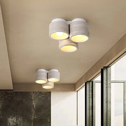 Plafonnier Led moderne en pierre de Grain de bois à 3 têtes Wabi Sabi - vue 3 sur 6