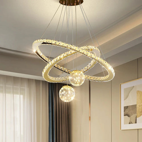 lustre moderne en verre cristal avec lumière LED étoile - vue 4 sur 13