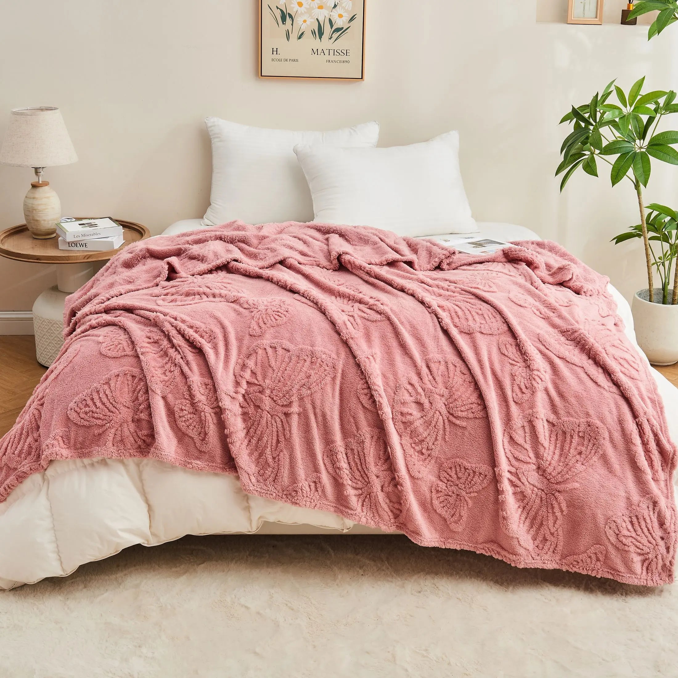 plaid polaire sherpa doux motif plaid jacquard intérieur - vue 5 sur 6