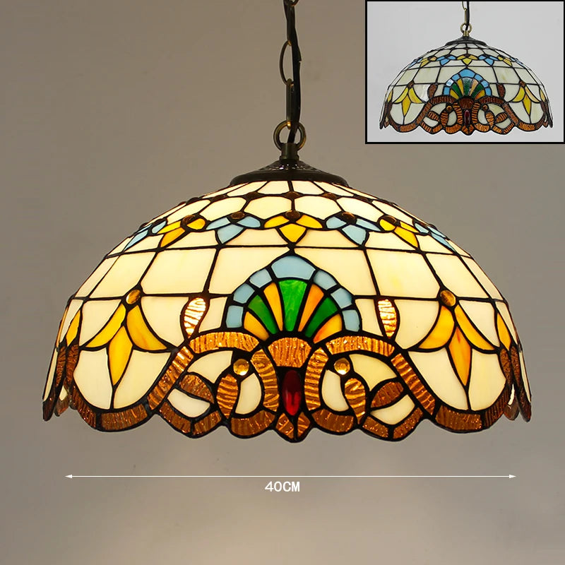 Rétro Tiffany Suspension Lumières suspension lustre salon baroque perle design Vitrail luxe 16 "mer bleu marron L - vue 4 sur 9