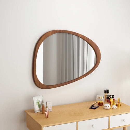 miroir en bois vintage tendance avec verre irrégulier pour maquillage HD - vue 7 sur 10
