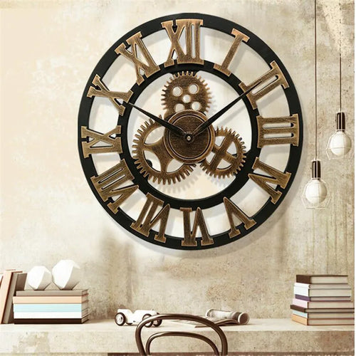 horloge murale rétro en bois style industriel pour décoration artistique - vue 8 sur 10