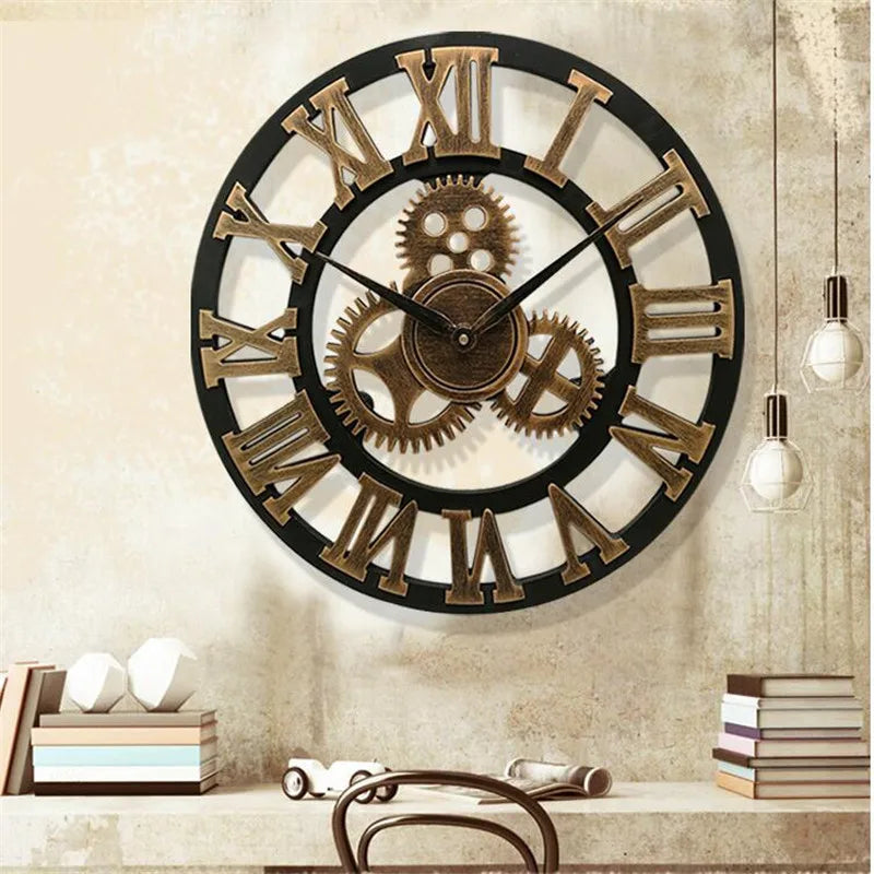 horloge murale rétro en bois style industriel pour décoration artistique - vue 7 sur 10