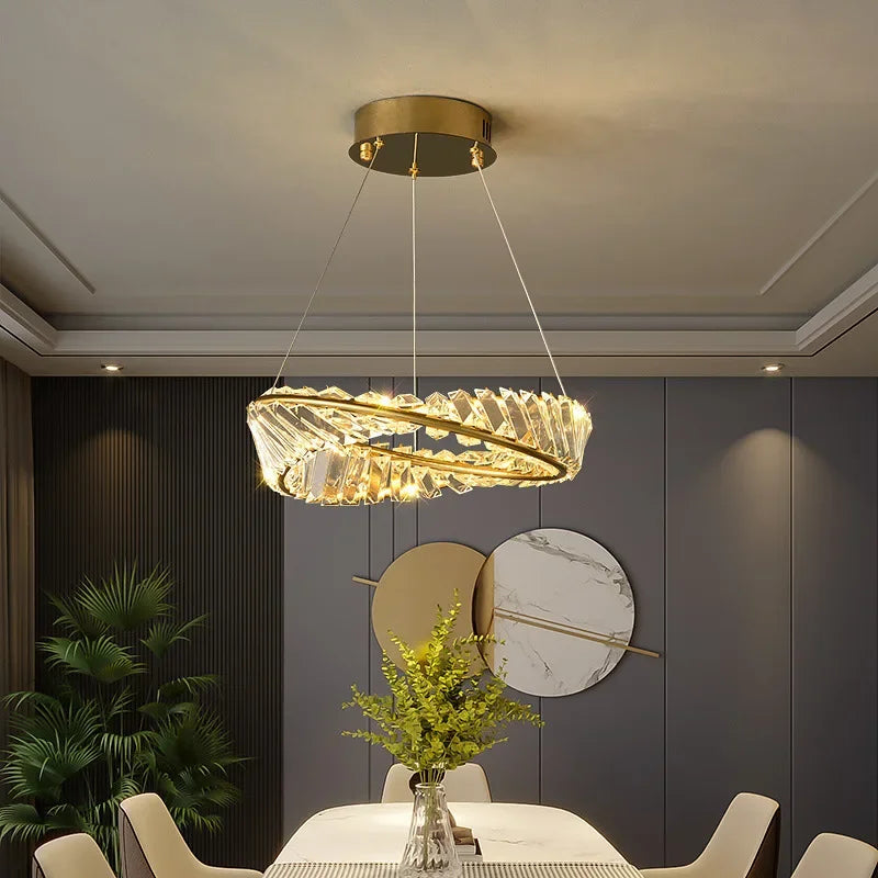 lustre moderne en cristal led avec anneau en acier décoratif - vue 4 sur 13