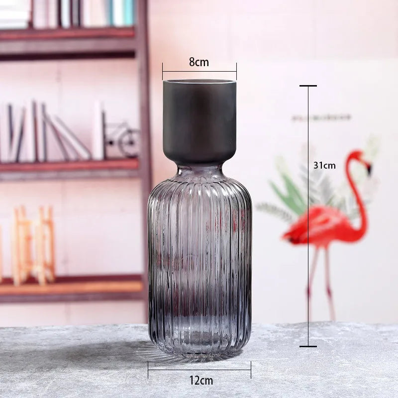 vase en verre dépoli à rayures pour décoration florale et hydroponique - vue 8 sur 12