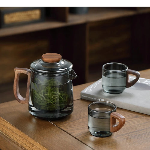 Théière en verre portable avec tasses style moderne - vue 3 sur 7