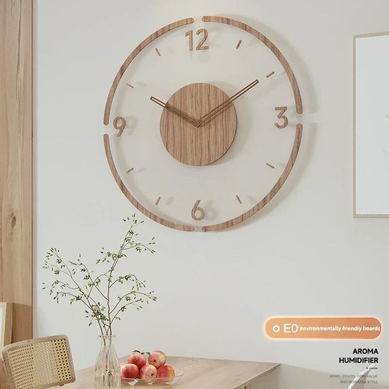 horloge murale silencieuse en bois massif design nordique créatif - vue 11 sur 12