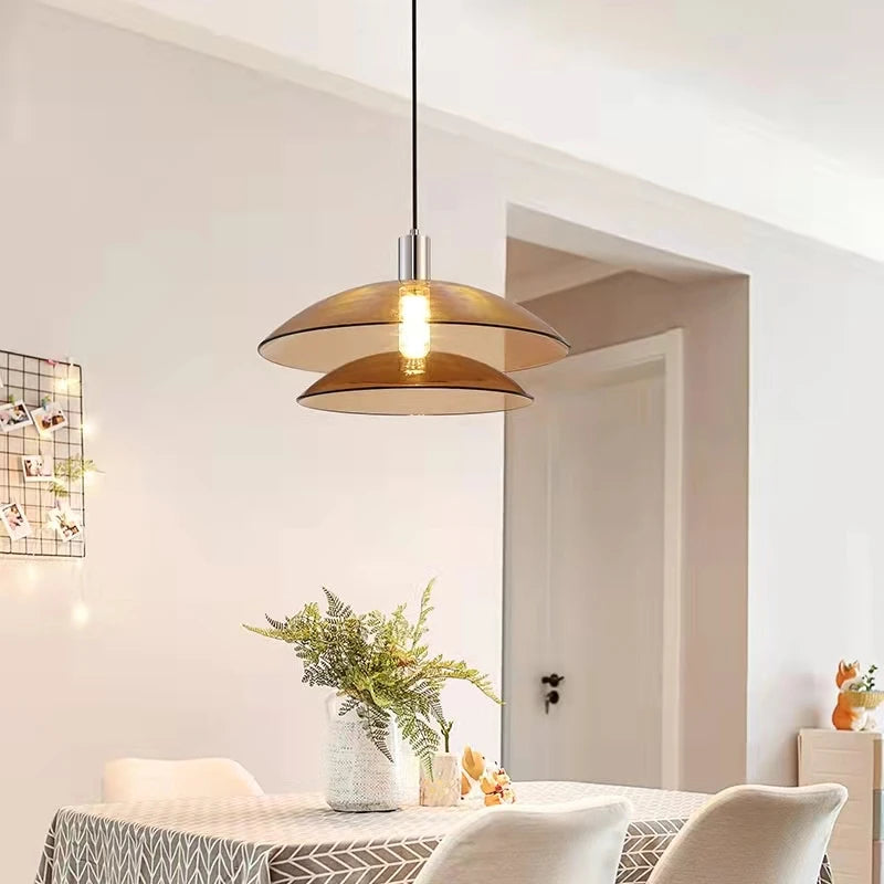 suspension en verre à double couche moderne en métal chromé - vue 1 sur 8