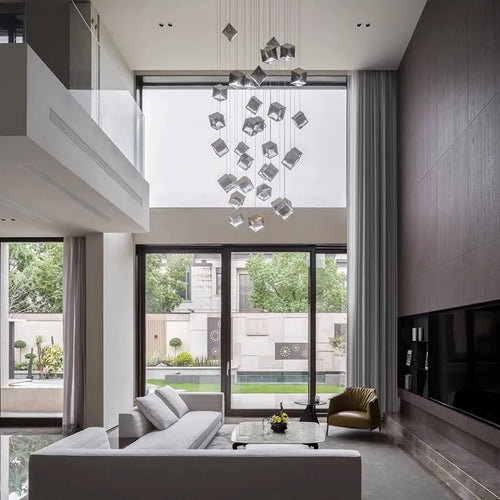 Scandinavia Magic Square Chandelier Crystal Box Pendant Lamp Ceiling Suspension Hanging Light for Loft Staircase Living Room - vue 6 sur 12