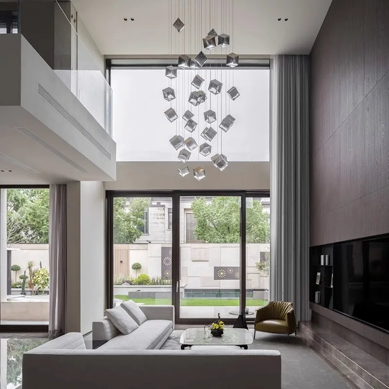 Scandinavia Magic Square Chandelier Crystal Box Pendant Lamp Ceiling Suspension Hanging Light for Loft Staircase Living Room - vue 5 sur 12