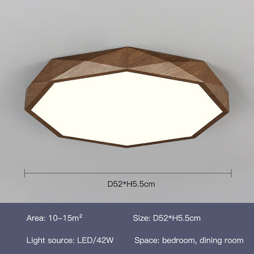 plafonnier led moderne en bois et métal design géométrique - vue 10 sur 14