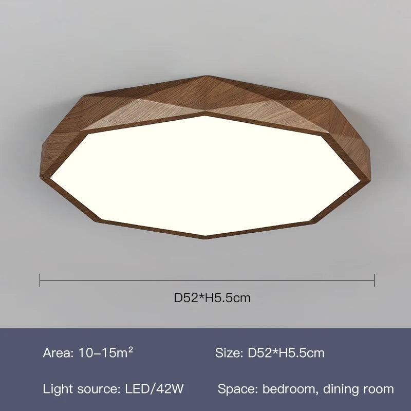 plafonnier led moderne en bois et métal design géométrique - vue 9 sur 14