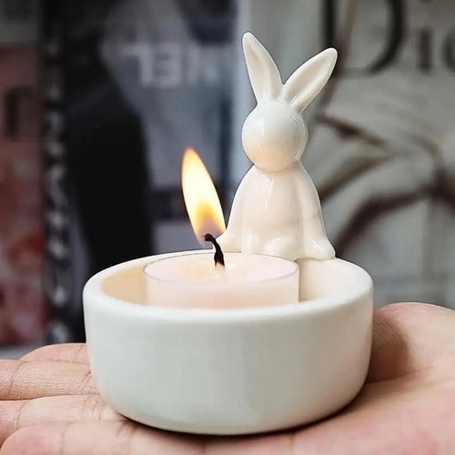 bougeoir décoratif en céramique en forme de lapin pour Pâques - vue 5 sur 7