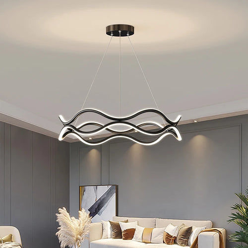 lustre design nordique ligne ondulée et lumière principale - vue 3 sur 10