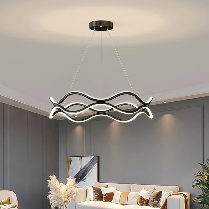 lustre design nordique ligne ondulée et lumière principale - vue 3 sur 10
