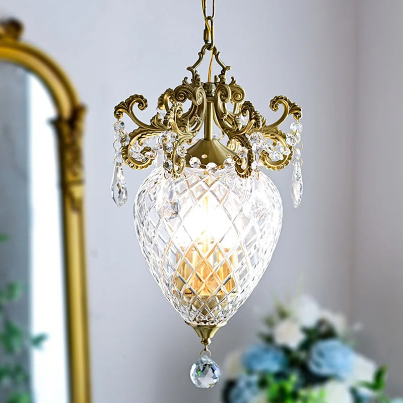 lustre doré en cristal français motif ananas moyen âge suspension - vue 3 sur 7