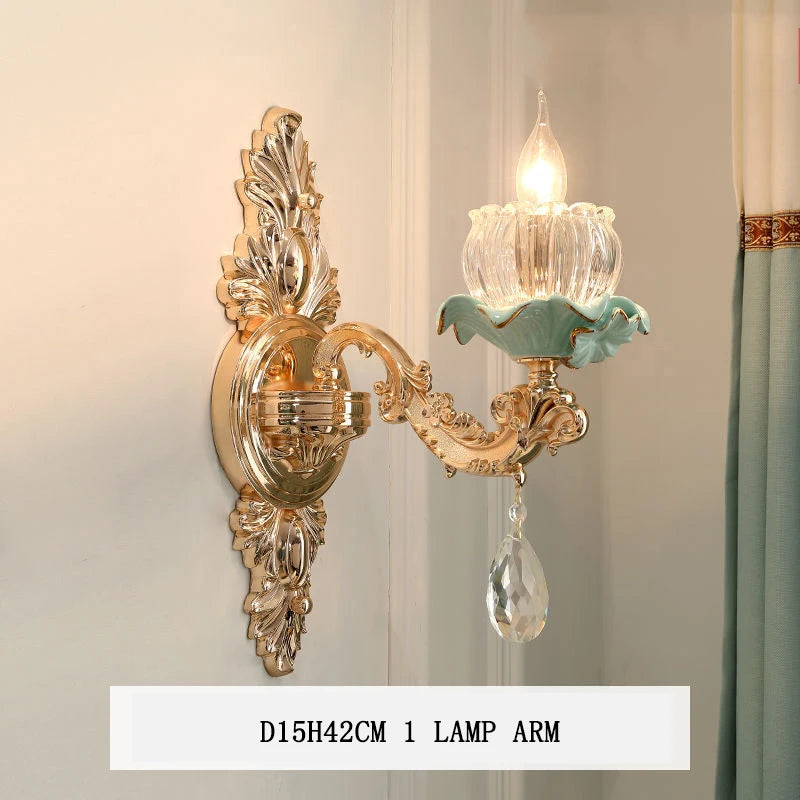 lustre de luxe moderne style européen rétro en cristal et céramique - vue 8 sur 13