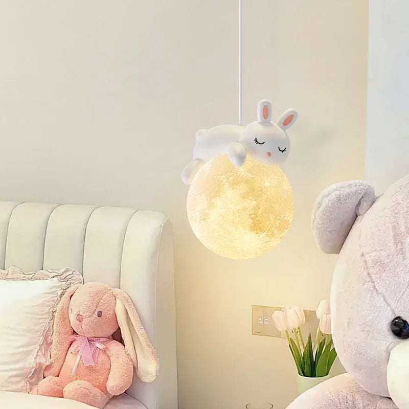 lustre led pour enfants avec ours blanc et lapin - vue 6 sur 14