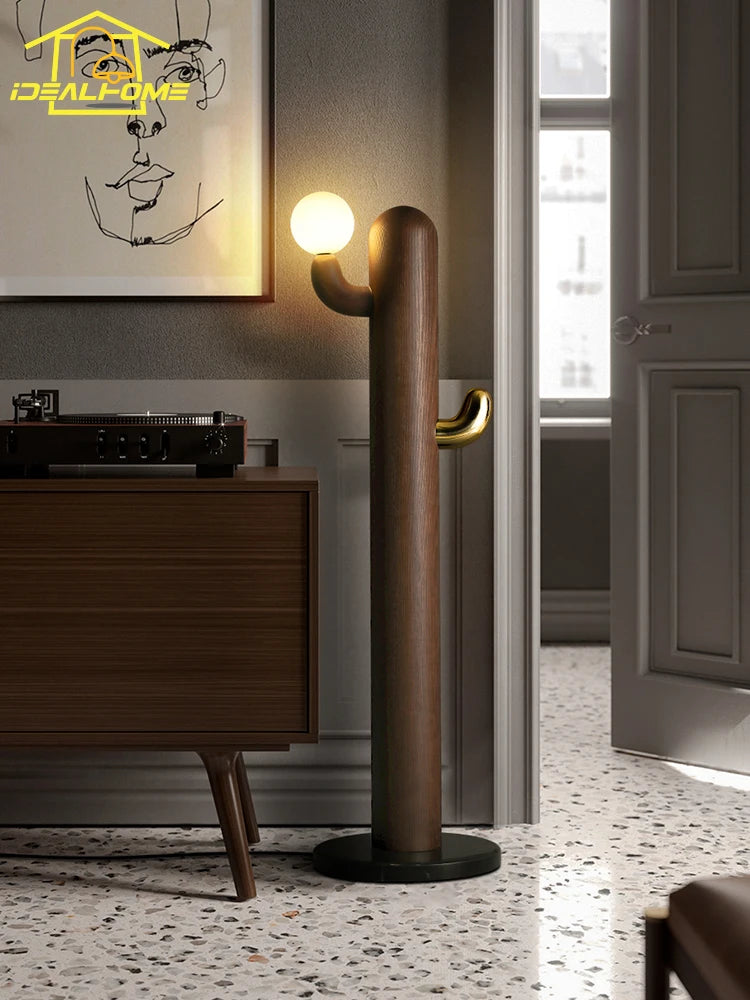 lampadaire design en bois et cactus pour intérieur moderne - vue 3 sur 9