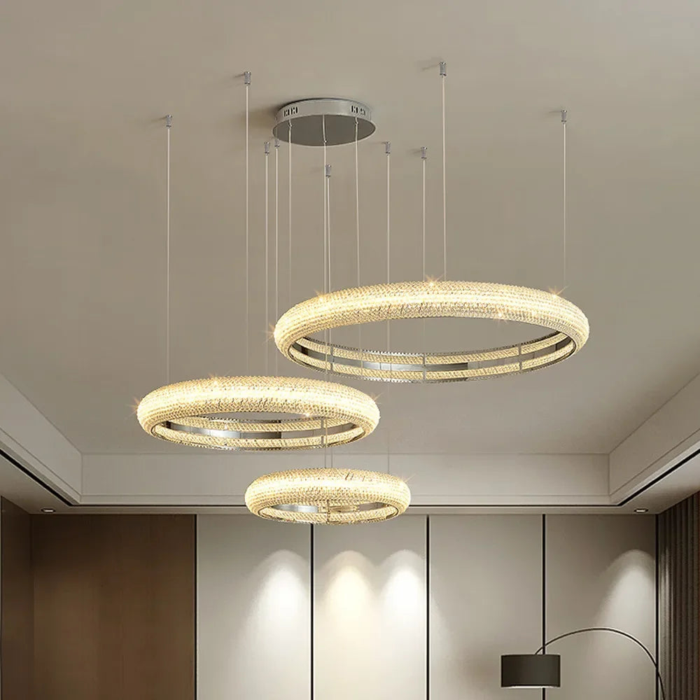 lustre moderne en chrome et cristal pour décoration intérieure - vue 2 sur 12