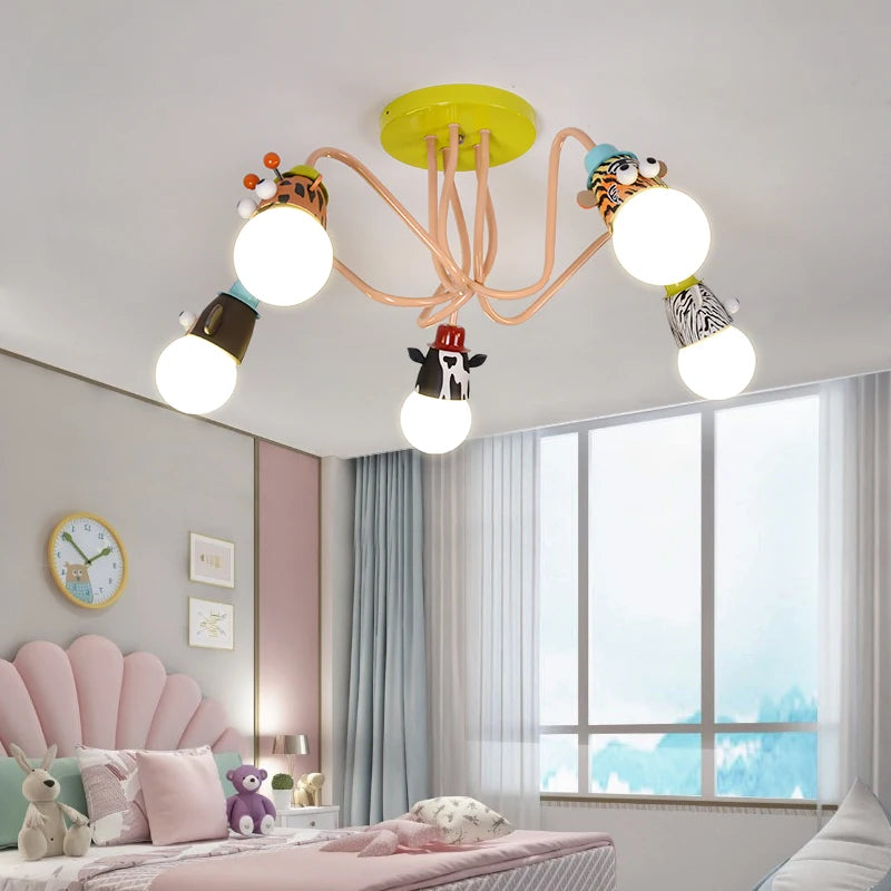 Cartoon Zebra Monkey Tiger Giraffe Animal Pendant Lamps LED E27 Kids Bedroom Hanging Light For Kindergarten Baby Child Decor - vue 2 sur 9