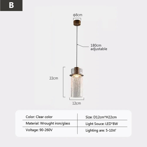 suspension led rétro en verre pour éclairage moderne et ambiance élégante - vue 13 sur 12