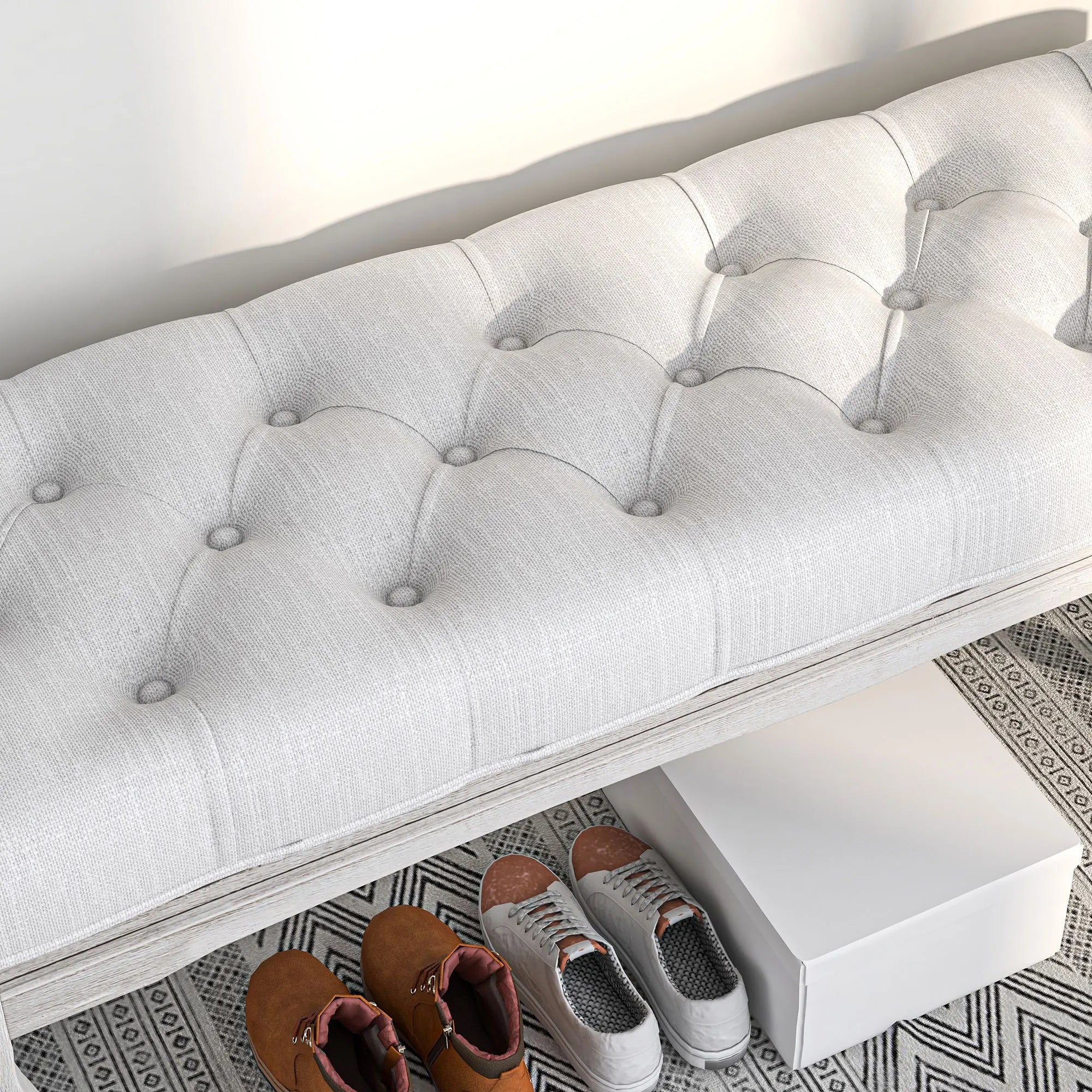 tabouret rembourré pour pied de lit avec pieds en bois - vue 5 sur 6