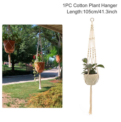 paniers suspendus en macramé pour plantes décoratives à accrocher - vue 18 sur 19