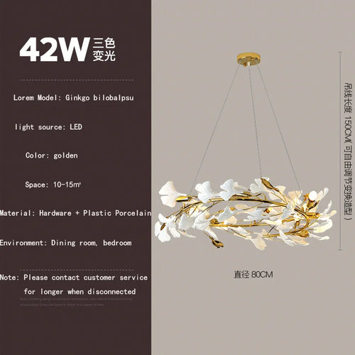 Ginkgo feuille cage d'escalier long lustre lumière atmosphérique villa de luxe duplex bâtiment loft hall d'hôtel lampes d'art créatives - vue 9 sur 20