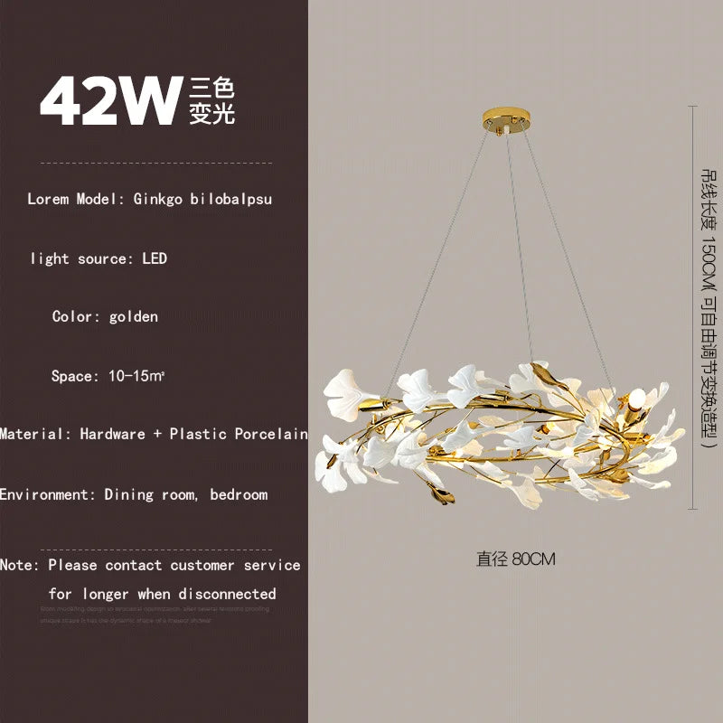 Ginkgo feuille cage d'escalier long lustre lumière atmosphérique villa de luxe duplex bâtiment loft hall d'hôtel lampes d'art créatives - vue 8 sur 20