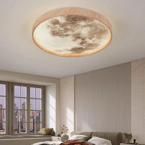 Plafonnier LED nordique en forme de lune en bois - vue 2 sur 14