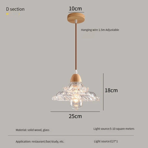 lustre nordique led suspendu moderne en bois et verre - vue 13 sur 13