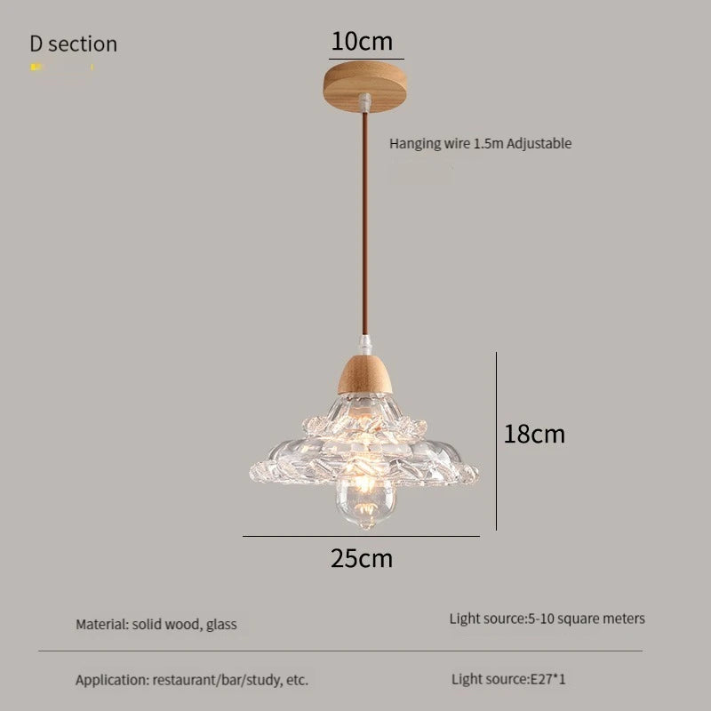 lustre nordique led suspendu moderne en bois et verre - vue 12 sur 13